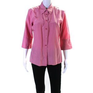 MAG Womens Button Front 3/4 Sleeve Collared Silk Shirt Pink Size 10